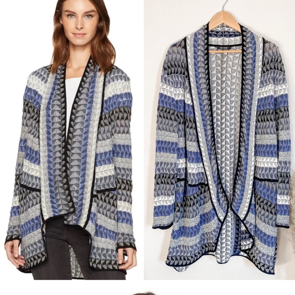 NIC+ZOE Blue and Gray Cardigan Sweater with Shawl Collar